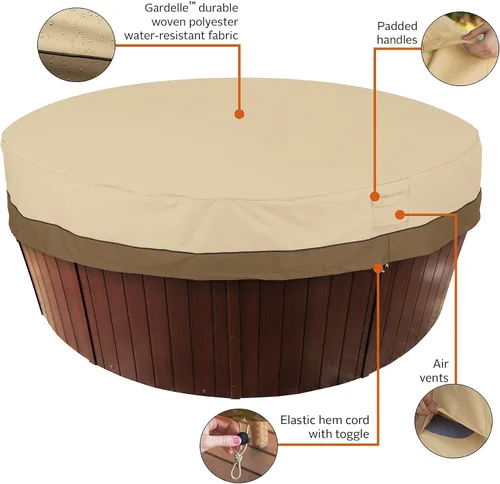 Vista 5 de Classic Accessories Veranda - Cubierta redonda resistente al agua para bañera de hidromasaje de 84 pulgadas, fundas para muebles de patio