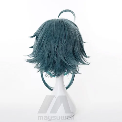Vista 4 de Peluca de cosplay de anime, color azul oscuro, degradado de pelo corto para Comic Con, espectáculo de cosplay, Halloween
