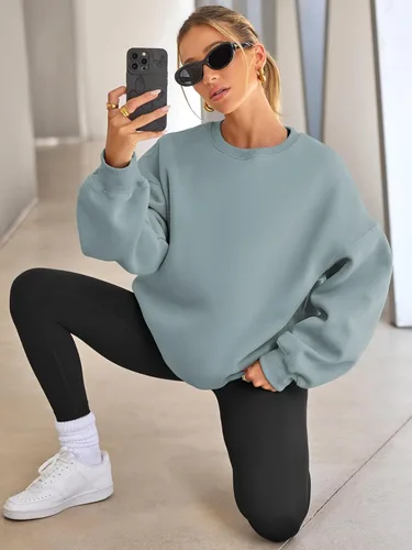 Vista 4 de EFAN Sudaderas de gran tamaño para mujer, sudaderas con capucha de forro polar con cuello redondo, suéteres casuales y cómodos de moda de otoño 2024