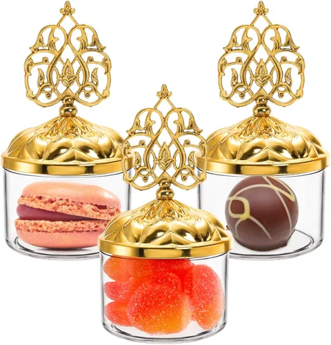 Vista 4 de Paquete de 24 cajas de regalo transparentes rellenables con tapas de cúpula dorada, caja de dulces de plástico en forma de cúpula de boda