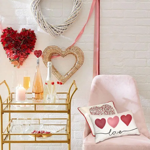 Vista 3 de DFXSZ Fundas de almohada para el día de San Valentín de 12 x 20 pulgadas, diseño de corazón rosa, para el día de San Valentín, fundas de almohada