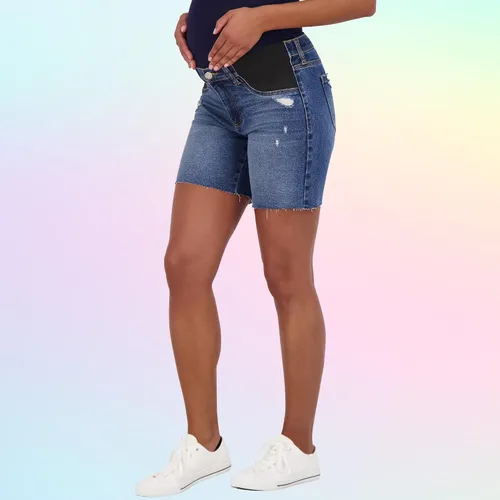 Vista 2 de Savi Parker Pantalones cortos de maternidad para mujer debajo del vientre con banda elástica insertada, bermudas de maternidad casuales de verano