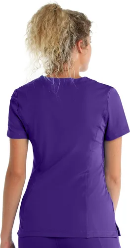 Vista 3 de Urbane Impulse - Camiseta quirúrgica elástica extrema de 2 bolsillos con cuello en V para mujer 9105 Uva SML Uva S