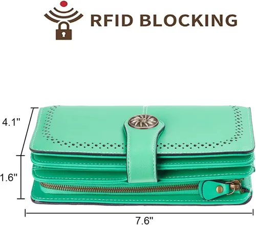 Vista 3 de Travelambo Cartera para mujer, de gran capacidad, con bloqueo RFID, de piel auténtica, cartera