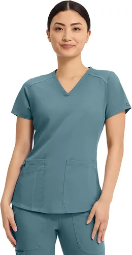 Vista 25 de Med Couture Touch - Camisa médica con cuello en V para mujer Sorbete de albaricoque
