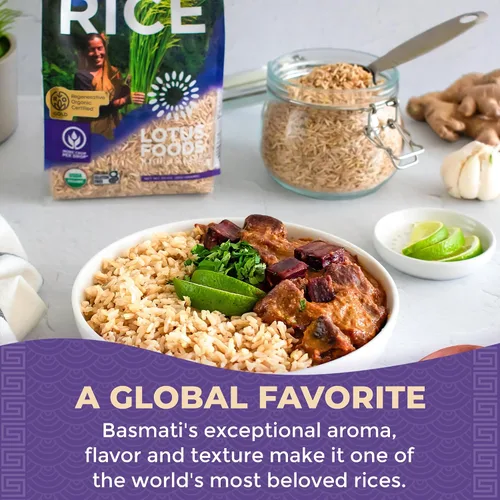 Vista 3 de Lotus Foods Regenerative - Arroz basmati integral orgánico – Arroz tradicional de grano entero sin gluten, vegano, sin OMG, uso para curry