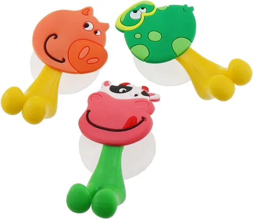 Vista 9 de 5 soportes para cepillos de dientes para niños, lindos animales de dibujos animados, montados en la pared, para niños, niñas, adultos, resistentes