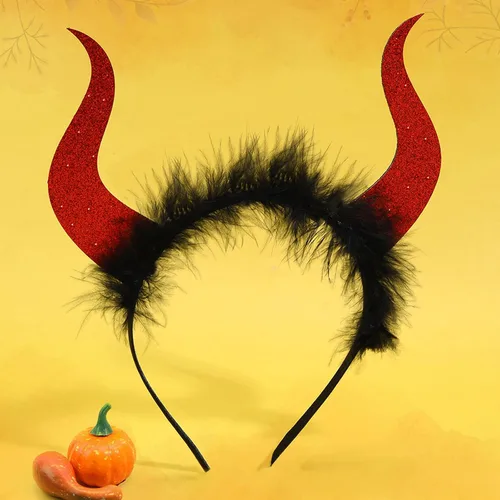 Vista 6 de Diadema de Halloween con cuernos de diablo con purpurina para adultos y niños, cuerno de diablo para fiesta de Halloween