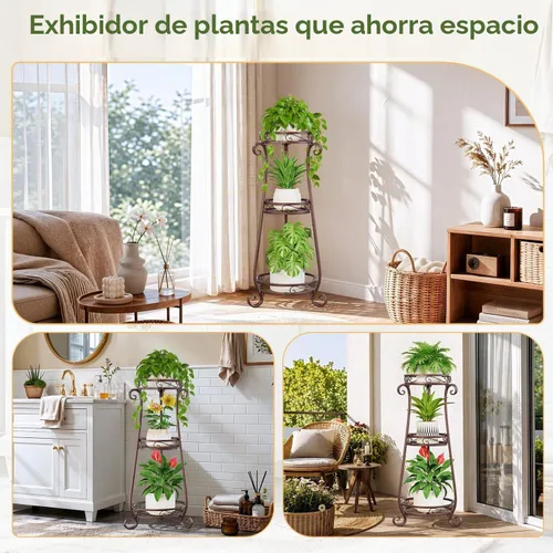 Vista 7 de LASZOLA 3 Tiers Metal Corner Plant Flower Stand Tall Indoor Outdoor, Bronze Bronce