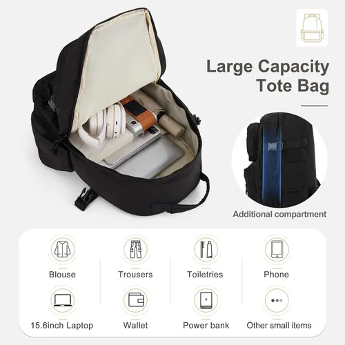 Vista 4 de Mochila escolar para adolescentes, niñas, niños, linda mochila de moda, mochila universitaria ligera, A-Negro, Mochila de viaje College