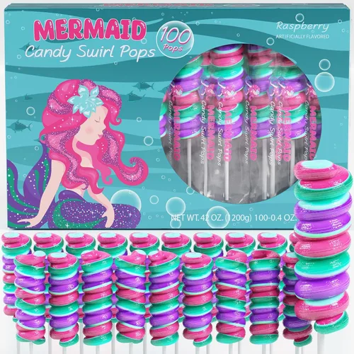 Vista 9 de Paletas de sirena, piruletas de remolino, caramelo de sirena para recuerdos de fiesta de sirenita y suministros de fiesta de sirena, chupones
