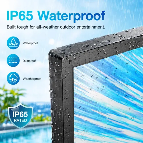 Vista 2 de 65-Inch Outdoor TV, 4K UHD, 1000 Nits, IP65 Weatherproof, HDR10, Dolby Audio, for Partial Sun