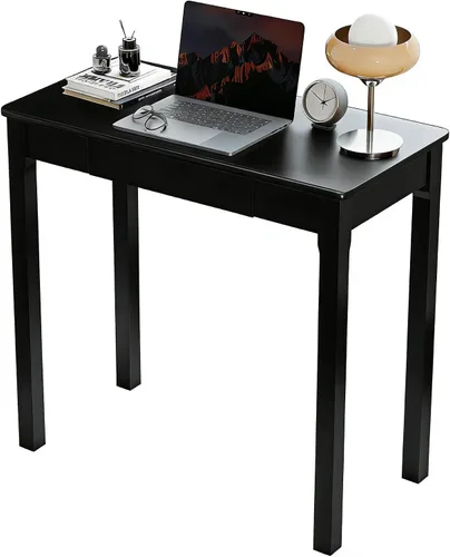 Vista 22 de Escritorio de madera maciza con cajones, escritorios estrechos simples de 24 x 16 pulgadas, mesa de estudio de madera de goma, escritorio pequeño