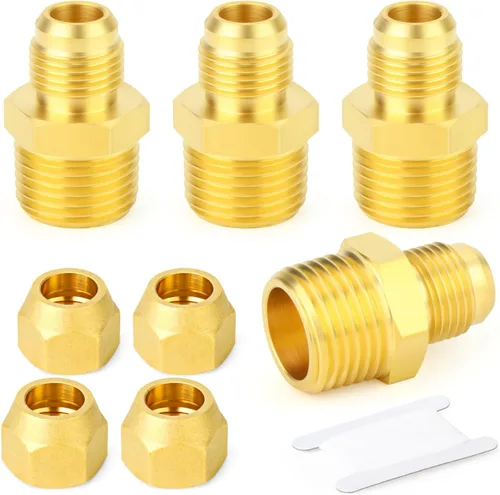 Vista 16 de GASHER Adaptador de codo de montaje de tubo de latón de 1/2 pulgada flare x 1/2 pulgada NPT macho Pipe