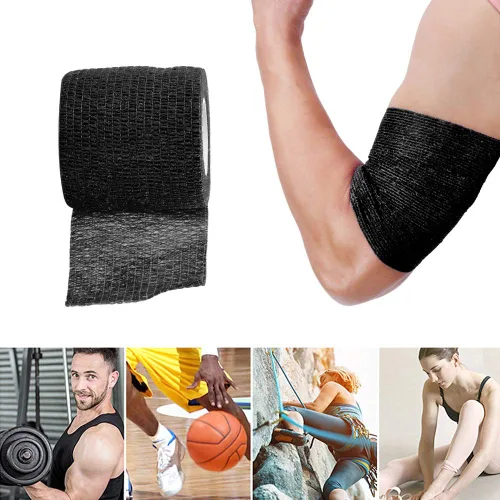 Vista 4 de Yuelong 24 piezas de 2 pulgadas x 5 yardas, cinta adhesiva cohesiva desechable negra para tatuajes, rollos de vendaje elástico, cinta autoadhesiva