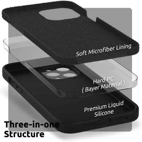 Vista 4 de SURPHY Funda diseñada para iPhone 12 Pro Max con protección para cámara, funda de silicona líquida con forro de microfibra, color negro