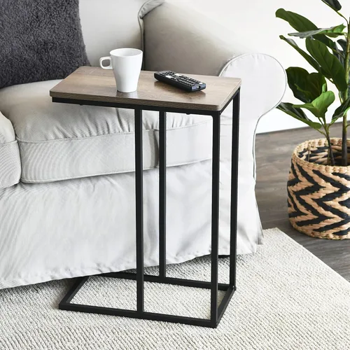 Vista 2 de Household Essentials Mesa auxiliar estrecha industrial Ashwood Marco de metal en forma de C y parte superior rectangular de madera sintética, mesa