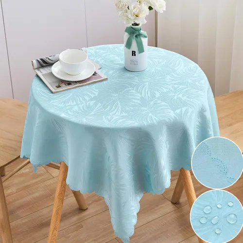 Vista 68 de Mantel Redondo Aqua Jacquard Pequeño de 40 Pulgadas, Manteles para Mesas de hasta 26" de Diámetro, Impermeable, Lavable, Sin Arrugas, Tela Suave