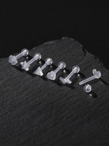 Vista 2 de PiercingJ Aretes de cartílago de acrílico transparente de 0.56 oz, anillo de plástico para lengua tragus, lindo corazón, estrella, nariz, labio