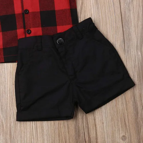 Vista 102 de Conjunto de camisa de manga corta con botones y pantalones cortos casuales con diseño de flamingo, para bebés y niños de 1 a 6 años, atuendos