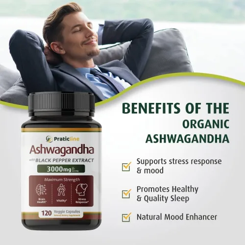 Vista 5 de Ashwagandha Cápsulas 3,000 mg - 120 cápsulas veganas hechas con polvo de Ashwagandha orgánico y extracto de raíz. Sin gluten. Fabricado en Estados