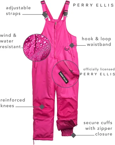 Vista 2 de Perry Ellis Babero de nieve para niños, pantalones impermeables aislados, overol de esquí para niños y niñas con puños seguros con cremallera (5-18)