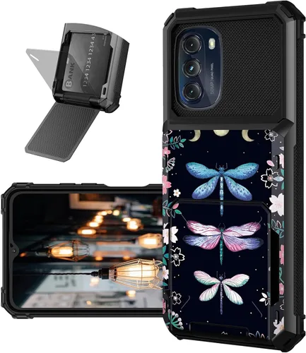 Vista 21 de Funda tipo cartera para Moto G 5G 2022 con ranura para tarjetero, cubierta abatible híbrida de doble capa, resistente, a prueba de golpes, funda