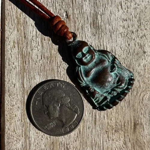 Vista 5 de Buddha Necklace - Buddhist, Buddhism Jewelry, Green Patina Pendant, Women Accessories, Men Gift, Antique Believes, Enlightening Charm, Good Luck and