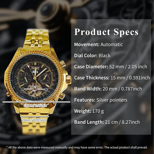 Vista 15 de Gute Reloj mecánico automático de acero inoxidable impermeable para hombre, reloj de pulsera de lujo de cara grande multifuncional Tourbillon