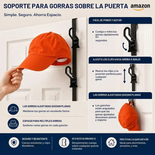 Vista 2 de Perfect Curve - Colgador organizador de gorras, 18 gorras
