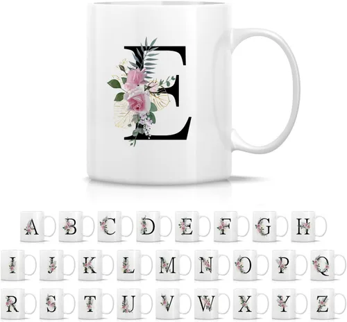 Vista 23 de Retreez Ramo botánico floral inicial A-Z con monograma, taza con monograma de cerámica de 11 onzas, regalo de agradecimiento de agradecimiento