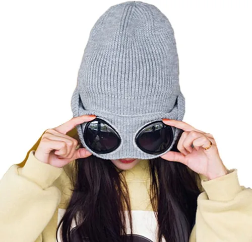 Vista 4 de Belsen Gorro de punto unisex con gafas de invierno cálido a prueba de viento