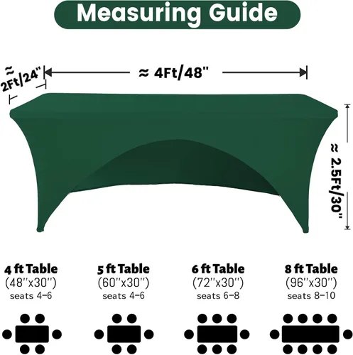 Vista 4 de Jeloris Mantel rectangular de elastano con parte trasera abierta (4 pies, verde) ajustado, lavable, sin arrugas, elástico y elástico para mesa