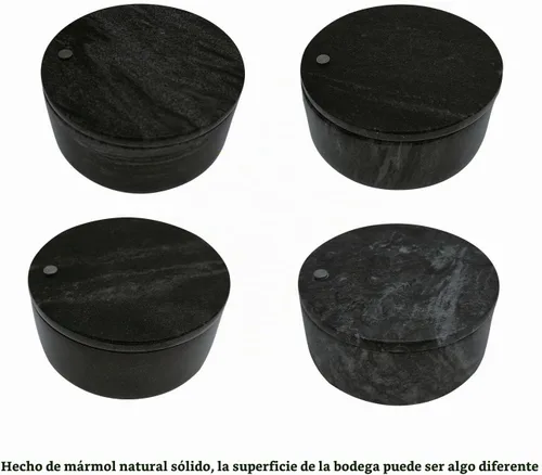 Vista 4 de Kerixi Bodega de sal de mármol y caja de almacenamiento con dos compartimentos, caja de sal con tapa giratoria para almacenar especias (negro)