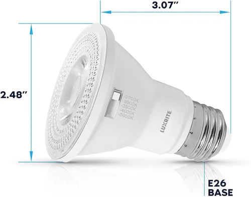 Vista 3 de LUXRITE Foco LED PAR20 de Inundación, Equivalente a 50W, 5 Colores Seleccionables 2700K-5000K, 550 Lúmenes, 7W, Foco LED Regulable, Clasificación