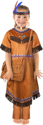 Vista 5 de AOTHSO Disfraz de nativo americano para niñas de 7 piezas, disfraz de princesa india para Halloween, cosplay