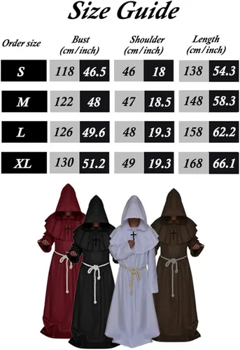 Vista 6 de Coser Park - Disfraz de monje medieval para Halloween disfraz con capucha