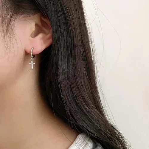 Vista 4 de Gold Mini Dangle Huggie Earrings for Women, Dainty 14K Gold Plated Cubic Zirconia Small Hoop Earrings with Charm Drop, Jewelry Gift for Girls and