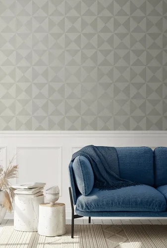 Vista 2 de NextWall Stacy Garcia Home Geo - Papel tapiz para despegar y pegar (gris lunar)