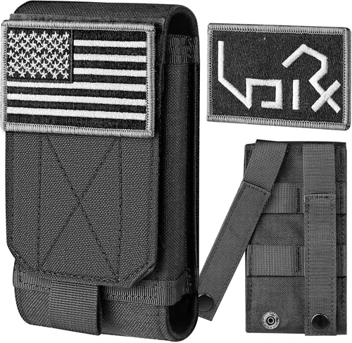 Vista 9 de Urvoix(TM) Bolsa Army Camo Molle negra para funda para celular tamaño L para llevar en el cinturón