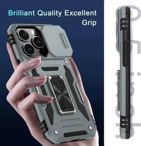 Vista 184 de DEERLAMN Funda para iPhone Xs Max con funda deslizante para cámara + protector de pantalla, soporte giratorio de anillo de grado militar a prueba