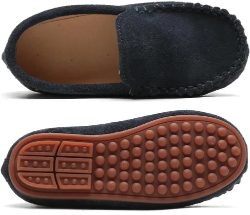Vista 4 de Mocasines de gamuza para niñas y niños, ligeros, antideslizantes, zapatos de barco casuales, zapatos de vestir