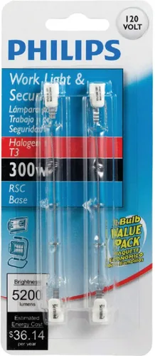 Vista 2 de GE 97673 - Bombilla halógena T2.5 Specialty de 300 W, 5950 lúmenes, transparente, paquete de 2
