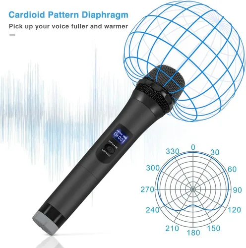 Vista 7 de Micrófono Inalámbrico, Micrófono Dinámico de Mano Sistema de Micrófono Inalámbrico para Noches de Karaoke y Fiestas en Casa para Divertirse Sobre