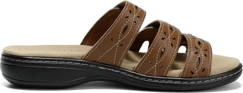 Vista 6 de Sandalias clásicas de cuero para mujer, sandalias casuales con soporte de arco, correas ajustables de gancho y bucle, zapatos para exteriores 2024
