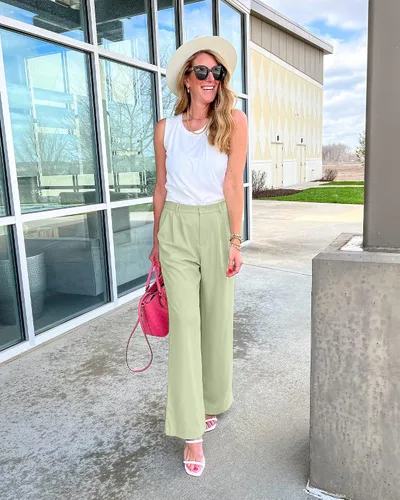 Vista 2 de GRAPENT Pantalones de pierna ancha para mujer, pantalones de vestir holgados de tiro alto para oficina, trabajo, negocios o uso informal