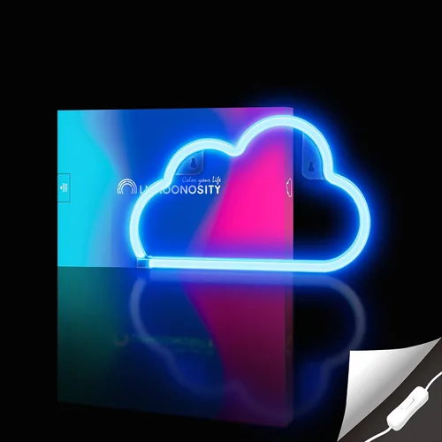 Vista 3 de Lumoonosity Letrero de neón de nube, luz de neón de nube azul alimentada por USB con interruptor de encendido/apagado, letrero LED de nube