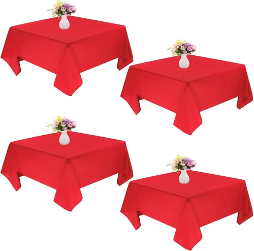 Vista 13 de Paquete de 4 manteles cuadrados de mesa de 52 x 52 pulgadas, mantel negro lavable a máquina, tela de poliéster, cubierta de mesa para comedor