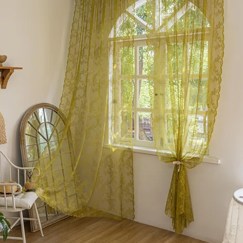 Vista 24 de Sutuo Home Juego de 2 cortinas de encaje beige, paneles transparentes de 63 pulgadas de largo, bordado floral de rosas, tratamiento de ventana
