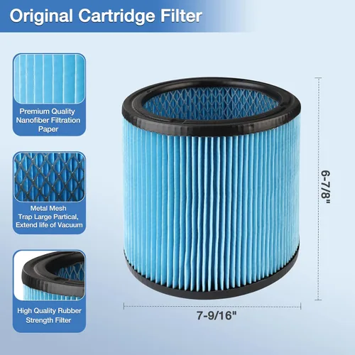 Vista 3 de Shop-Vac Filtro de cartucho de alto rendimiento 90350/90304/90344, se adapta a la mayoría de aspiradoras Shop-Vac en húmedo/seco de 5 a 16 galones